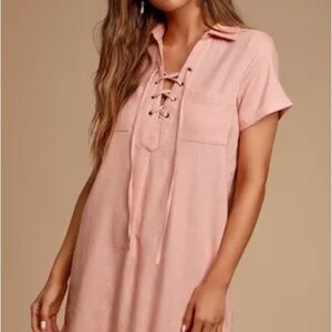 Lulu's Pink Polo Collar Mini Dress Casual Resort Wear